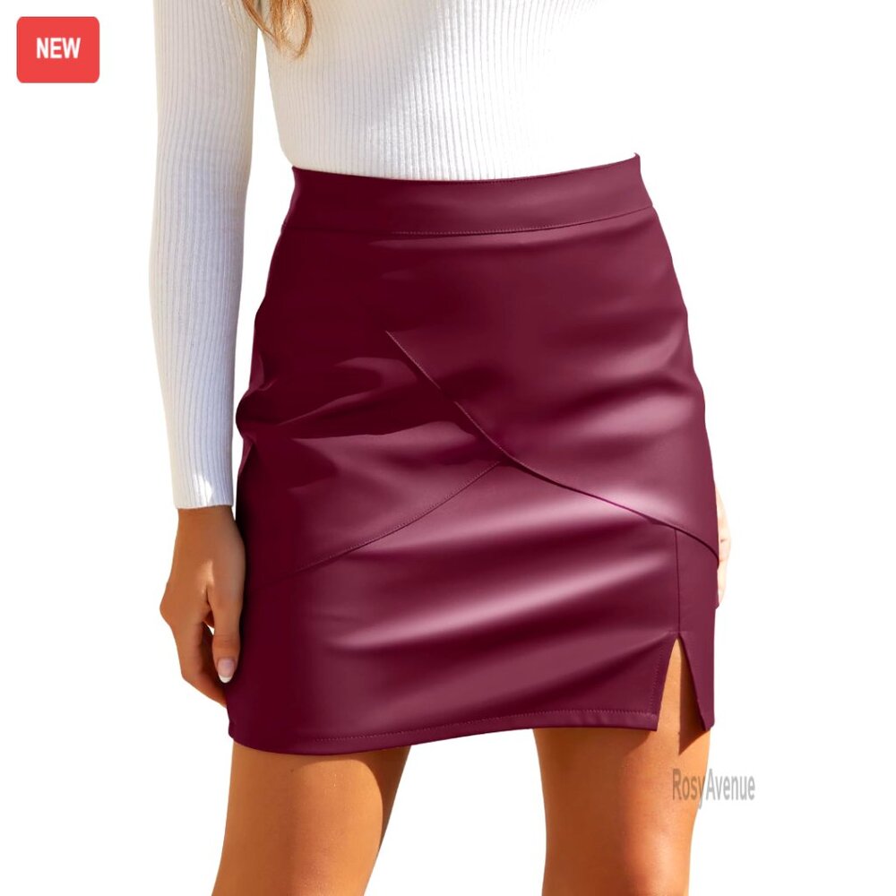 High Waisted Faux Leather Pencil Skirt With Built-In Shorts